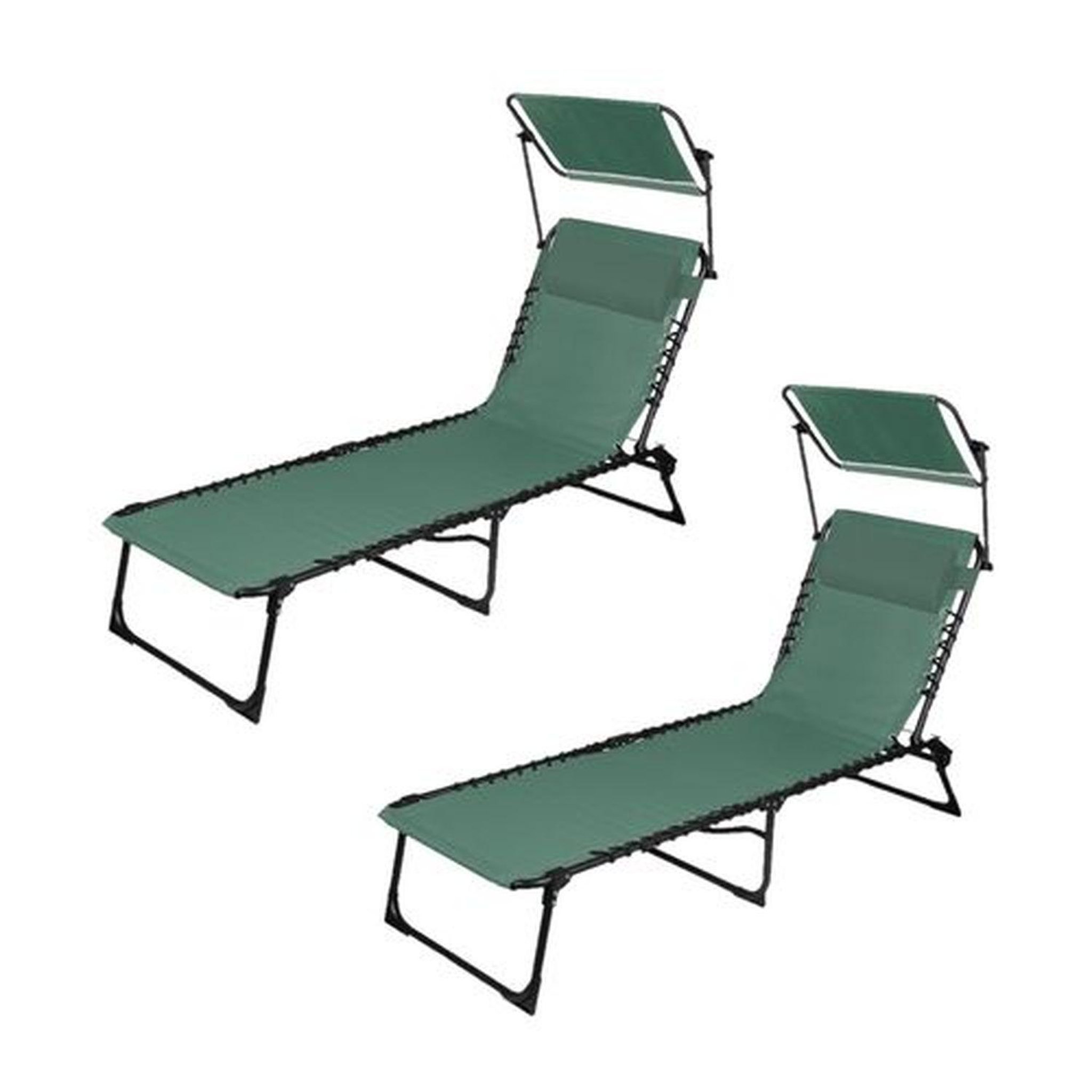 TOILINUX Lot de 2 bains de soleil avec parasol et coussin - thé vert