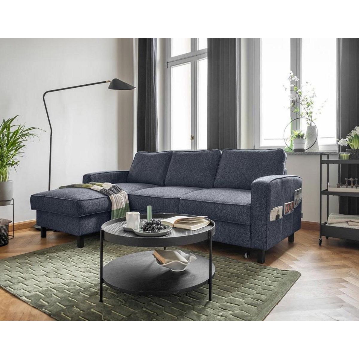 BEST MOBILIER Molly - canapé d'angle gauche 4 places convertible avec coffre en tissu