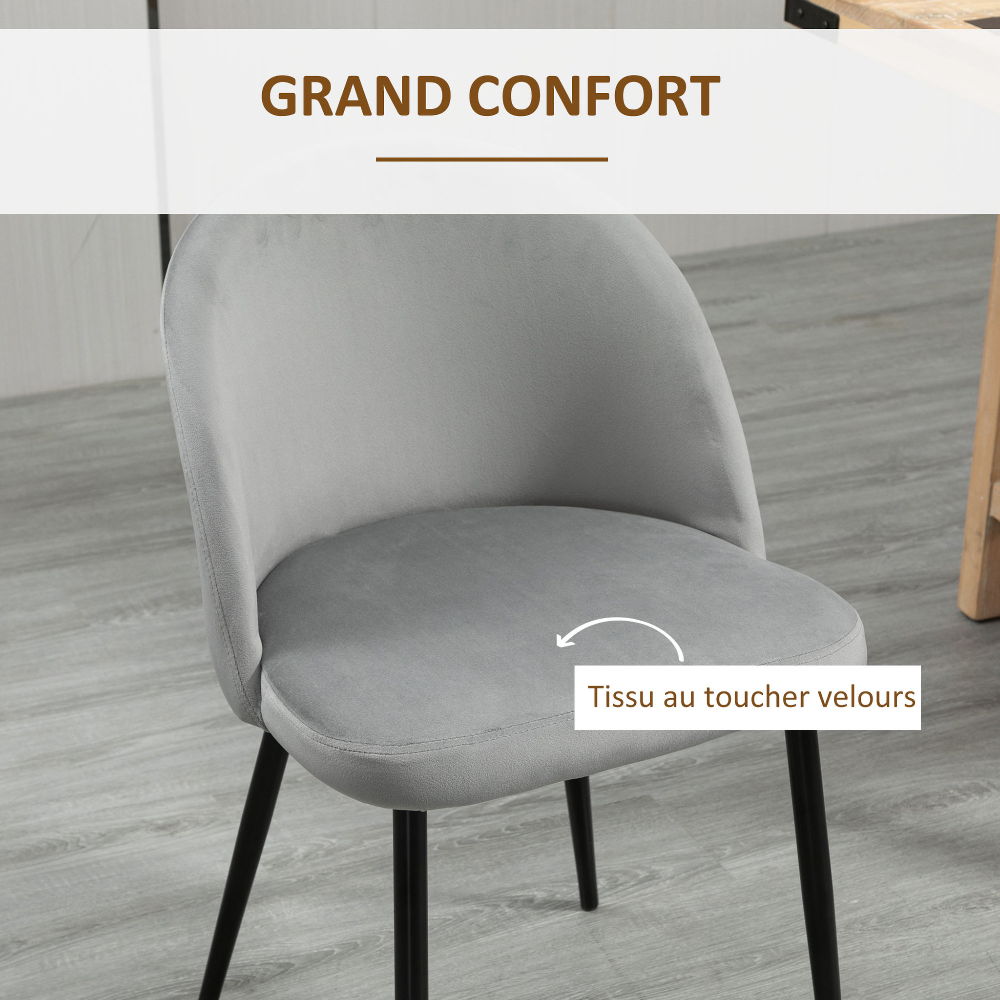 Voir la diapositive 6 : HOMCOM Chaises de visiteur design scandinave - lot de 4 chaises - velours gris bleu canard moutarde