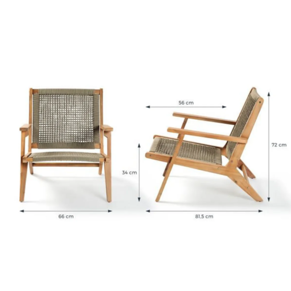 MARKET24 Transat Fauteuil de jardin bas en bois d'Acacia FSC et en corde - MERIDA - Vert olive