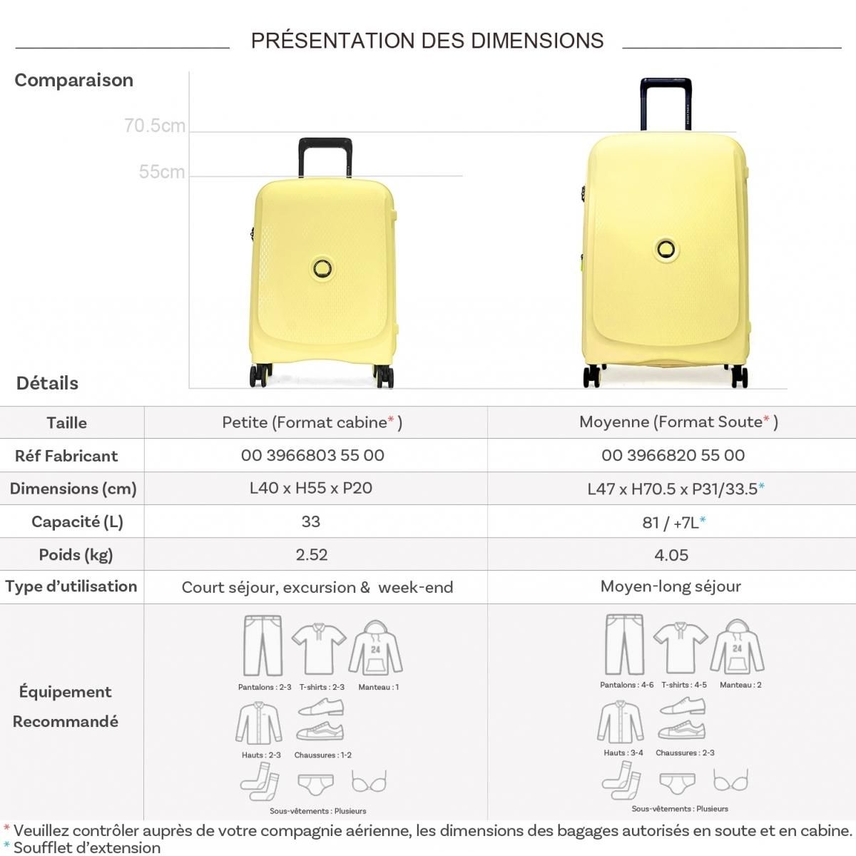 Delsey Lot 2 valises rigides Beaumont cabine 55cm et soute 71cm TSA