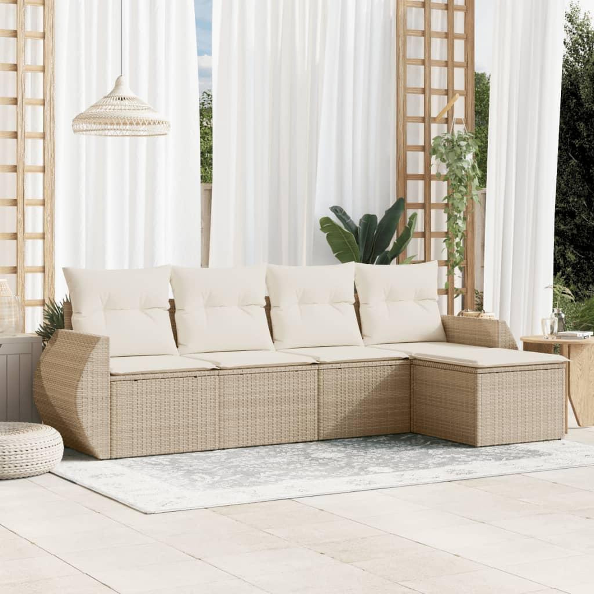 VIDAXL Salon de jardin avec coussins 5 pcs beige resine tressee