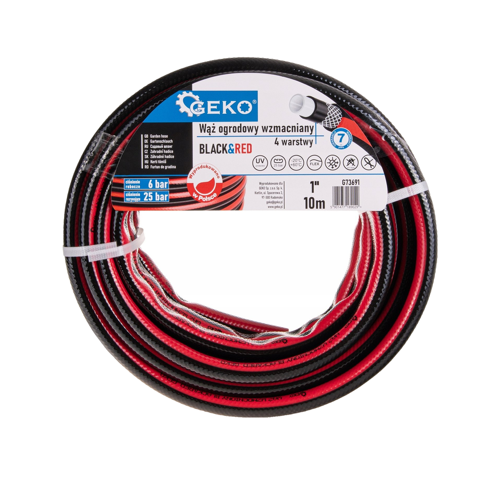 Geko Tuyau d'arrosage Geko black&red 10 m renforcé