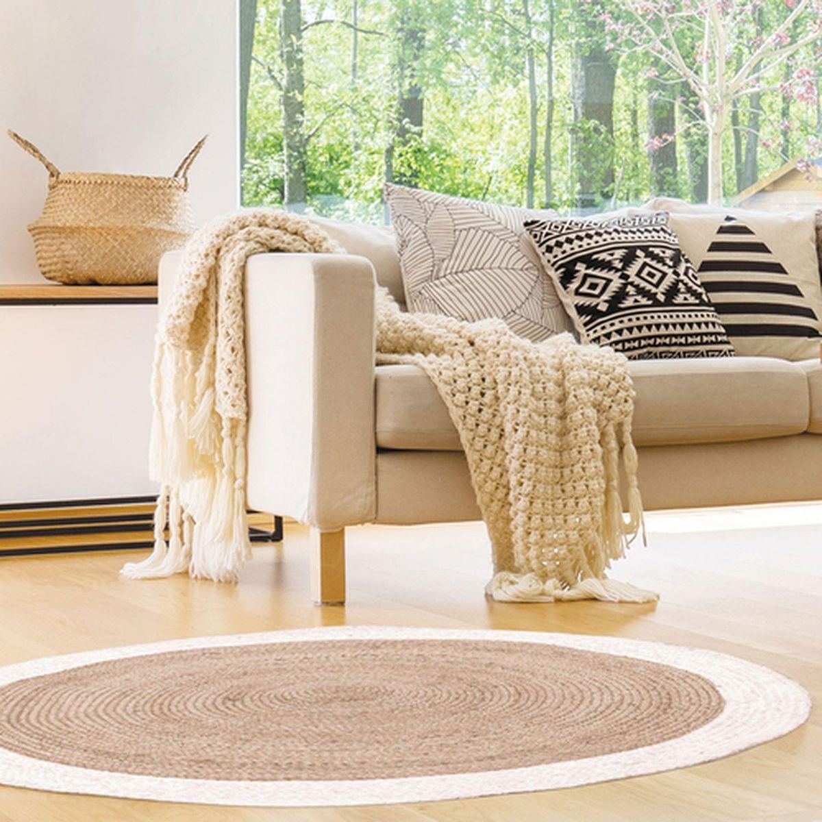 The Home Deco Factory Tapis rond en jute design bicolore Sophie