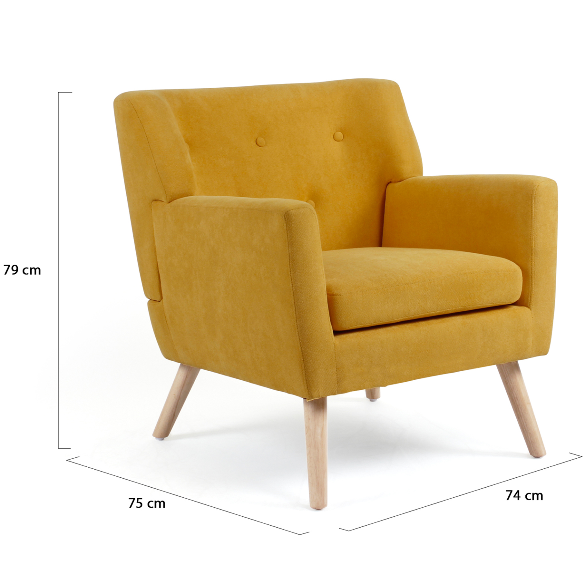 Voir la diapositive 5 : ID MARKET Fauteuil scandinave liv en tissu jaune moutarde
