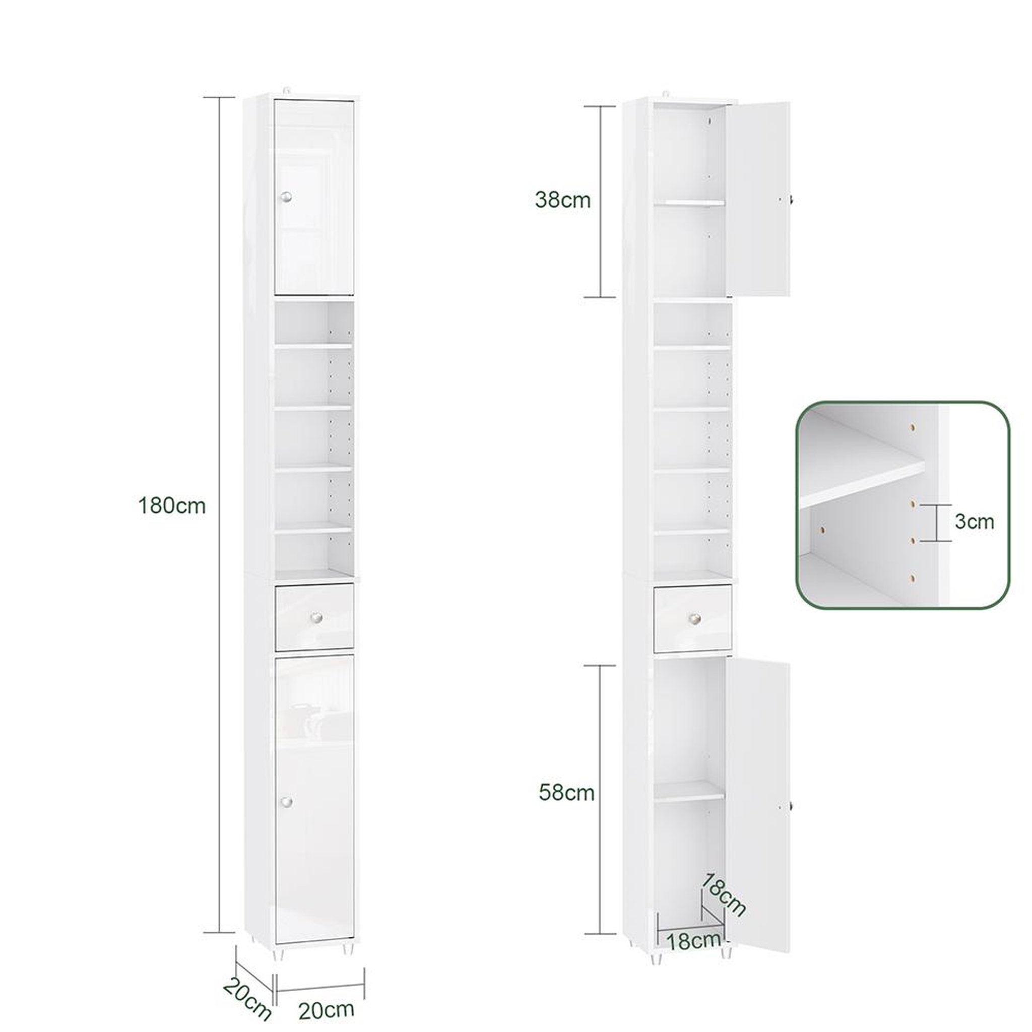 Voir la diapositive 3 : SOBUY SoBuy - Colonne De Salle De Bain à un tiroir - Blanc - 20x20x180cm - Minimaliste - BZR167-GW