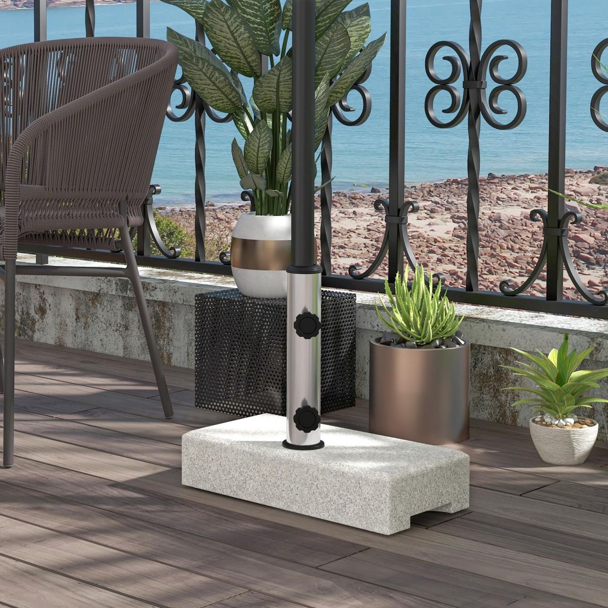 OUTSUNNY Pied de parasol en granite gris - poids net 25 Kg - 2 vis de serrage - compatible mât 32 à 48 mm