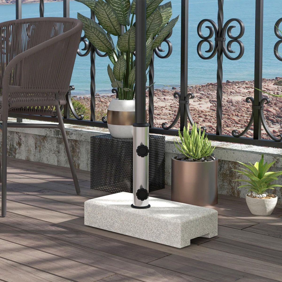 OUTSUNNY Pied de parasol en granite gris - poids net 25 Kg - 2 vis de serrage - compatible mât 32 à 48 mm