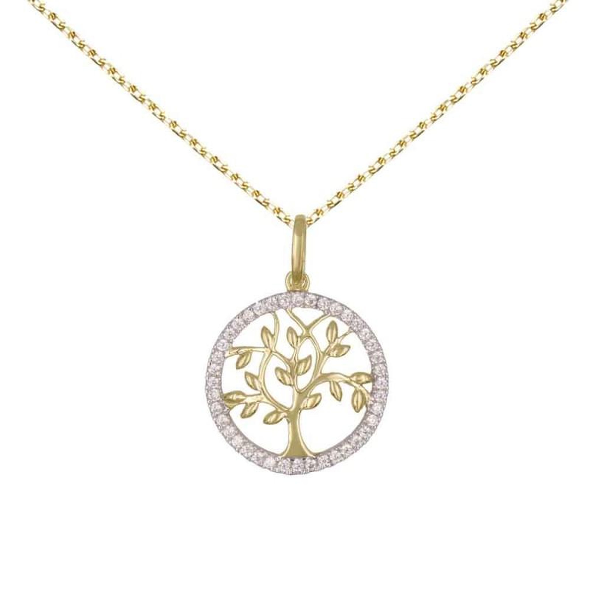 Voir la diapositive 1 : L'ATELIER D'AZUR Collier - Pendentif Or Jaune Arbre de Vie Serti de Zirconiums - Chaine Dorée Offerte