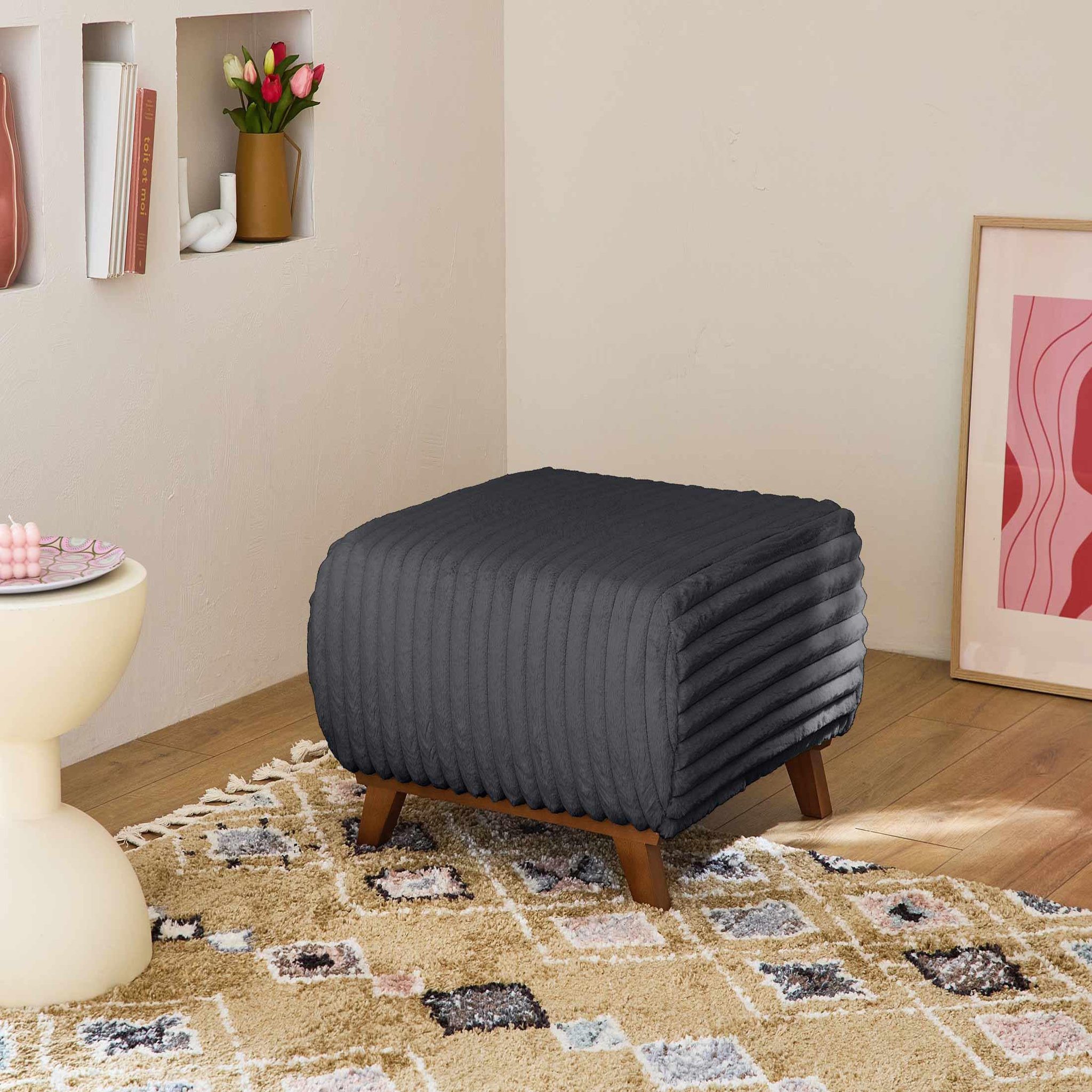 Voir la diapositive 5 : BEST MOBILIER Cristal - pouf modulable - 65 cm - en fausse fourrure côtelée