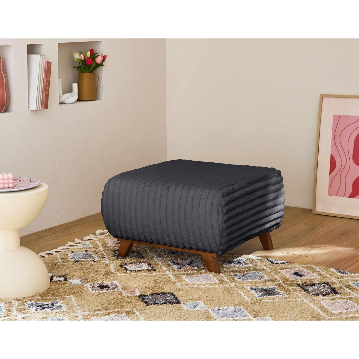 BEST MOBILIER Cristal - pouf modulable - 65 cm - en fausse fourrure côtelée