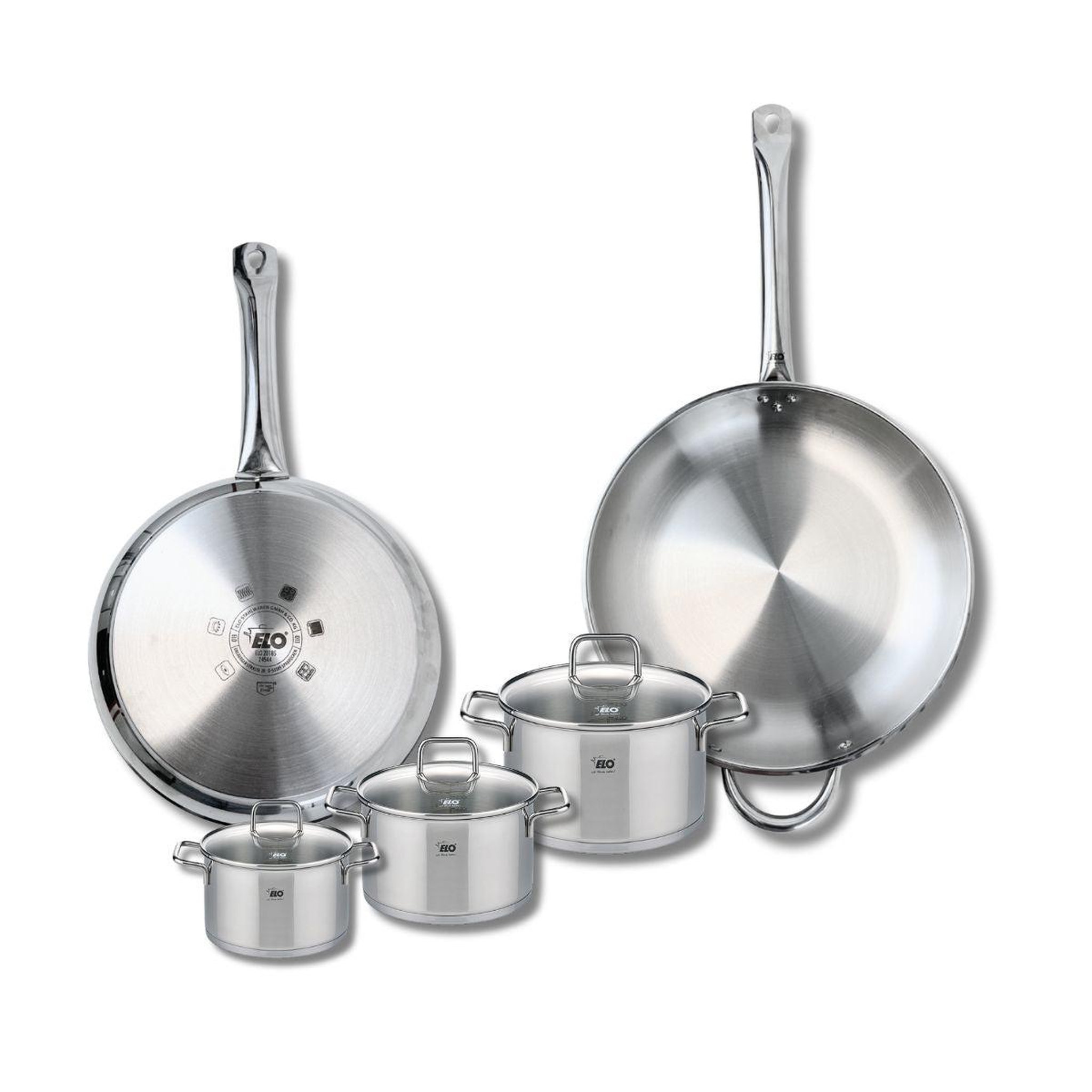 ELO Ensemble de 2 poêles de cuisson 28 et 32 cm et 3 faitouts 12, 14 et 16 cm elo profi citrin