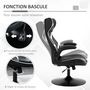 Voir la diapositive 5 : VINSETTO Fauteuil gaming base ronde métal pivotante 360° hauteur réglable tétière accoudoirs relevables PVC blanc noir