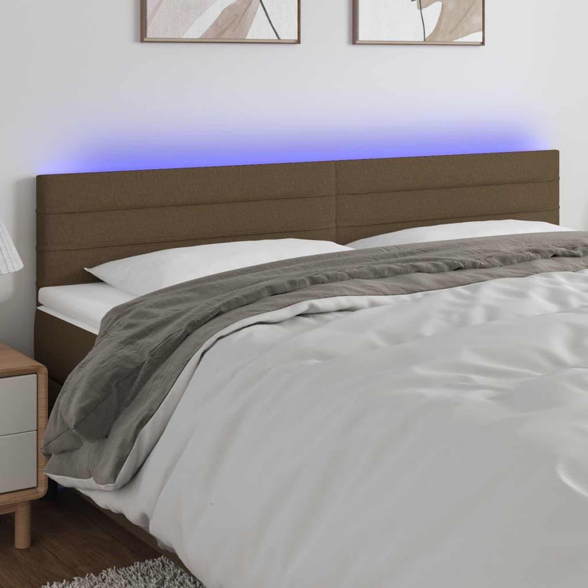 Voir la diapositive 1 : VIDAXL Tete de lit a LED Marron fonce 200x5x78/88 cm Tissu