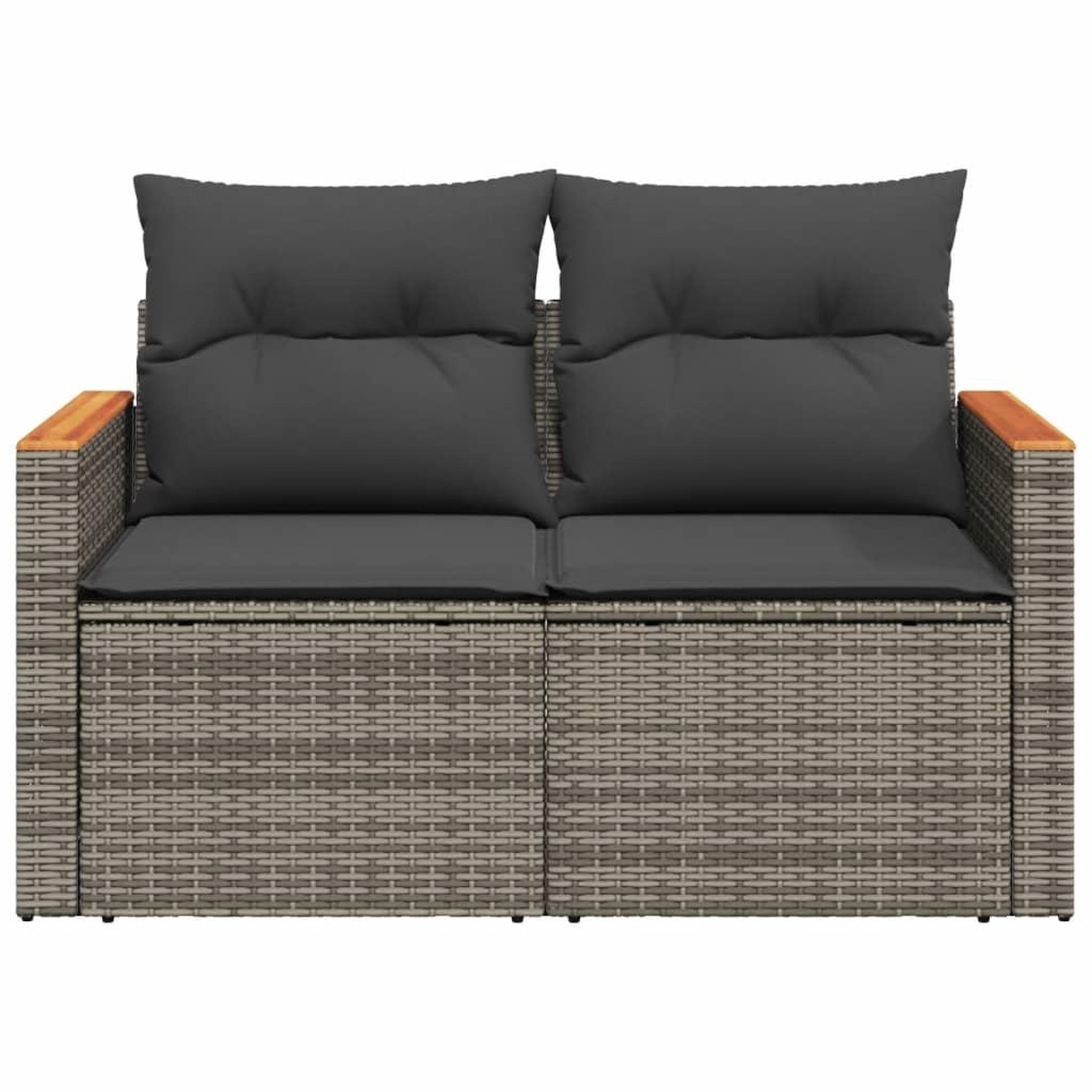Voir la diapositive 5 : VIDAXL Canape de jardin 2 places avec coussins gris resine tressee