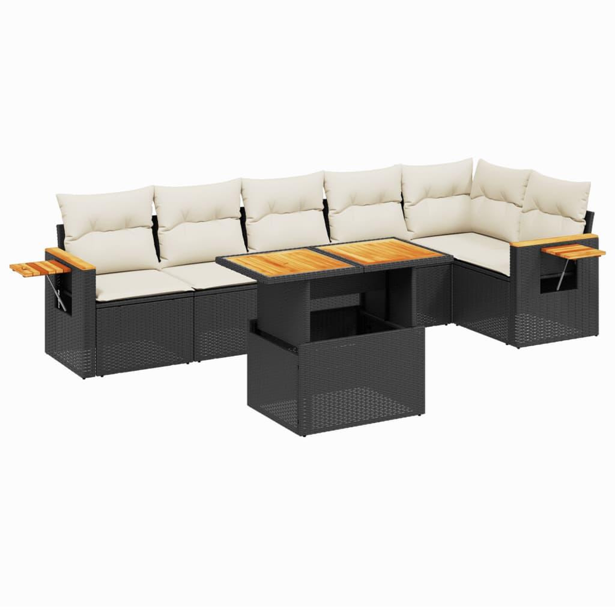 Voir la diapositive 2 : VIDAXL Salon de jardin 7 pcs avec coussins noir resine tressee