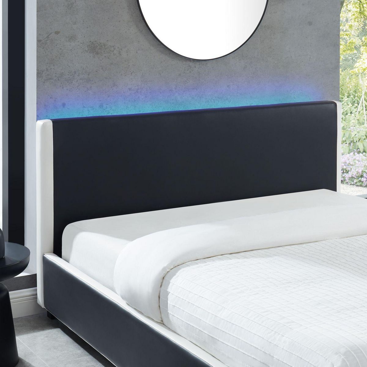 Lit double à LED avec sommier à lattes et tête de lit 160x200cm NEO