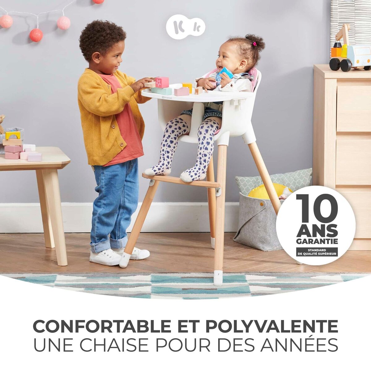 KINDERKRAFT Chaise haute évolutive bébé 2 en 1 avec position transat