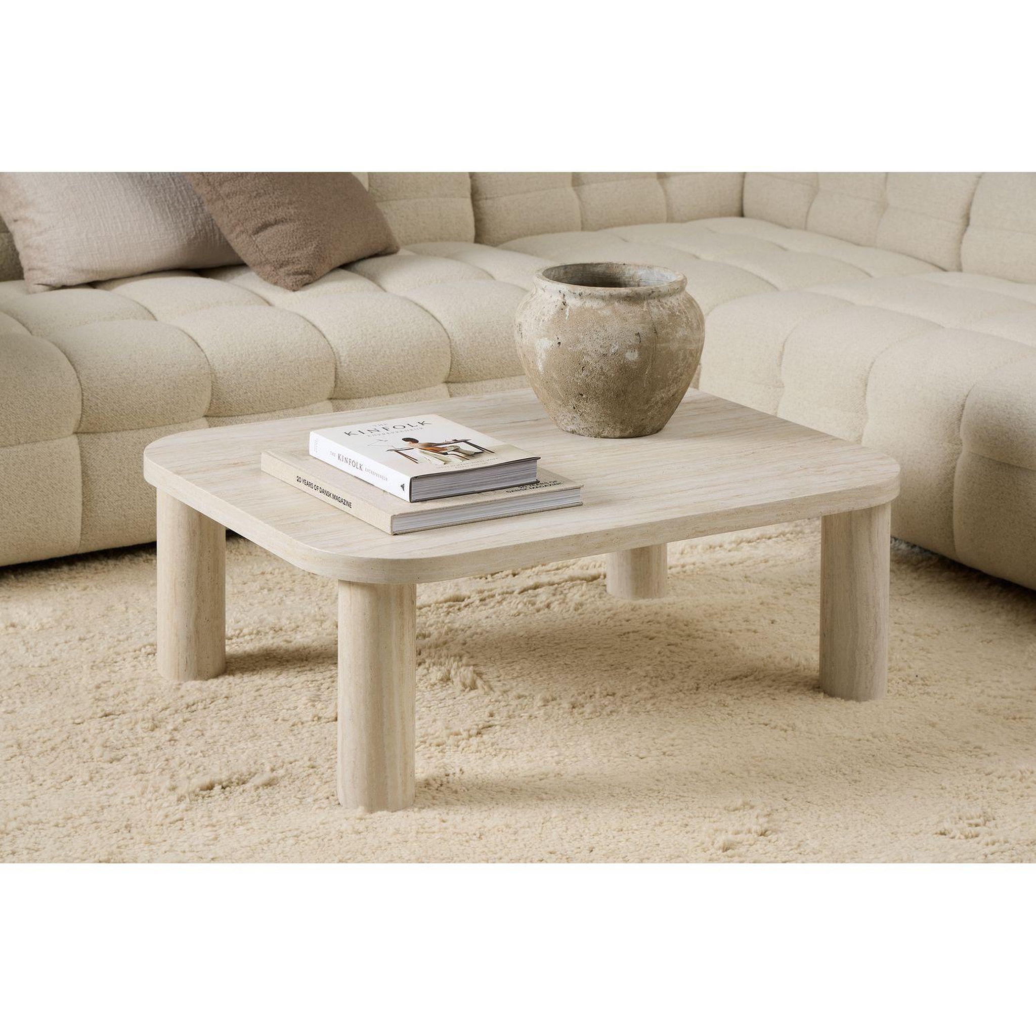 Voir la diapositive 2 : TOILINUX Table basse rectangulaire effet travertin göran - beige