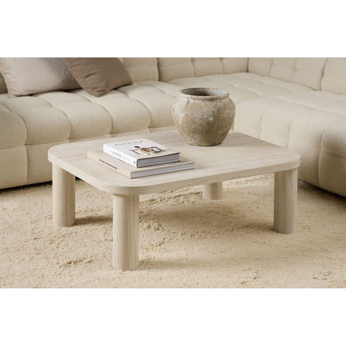 TOILINUX Table basse rectangulaire effet travertin GÖRAN - Beige