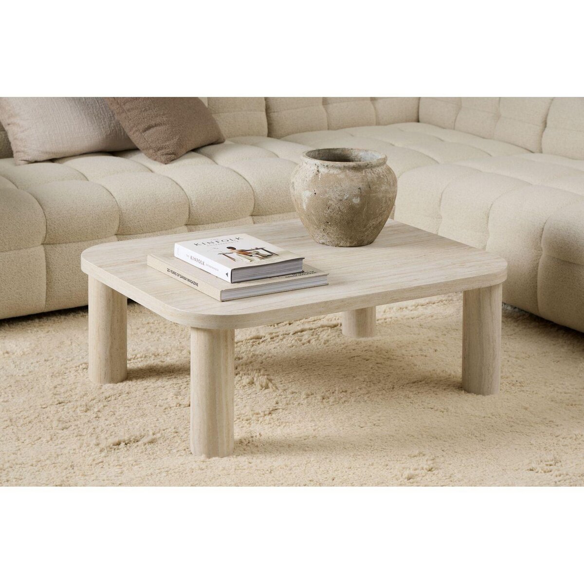TOILINUX Table basse rectangulaire effet travertin GÖRAN - Beige