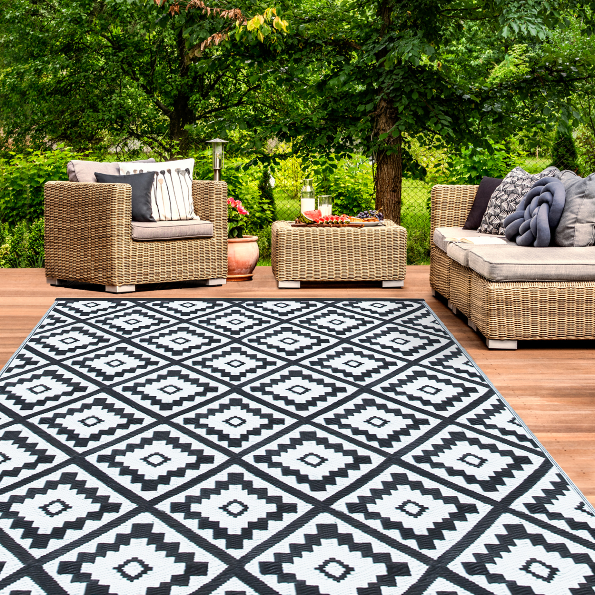 Voir la diapositive 2 : ID MARKET Tapis extérieur bahamas noir 160 x 260 cm
