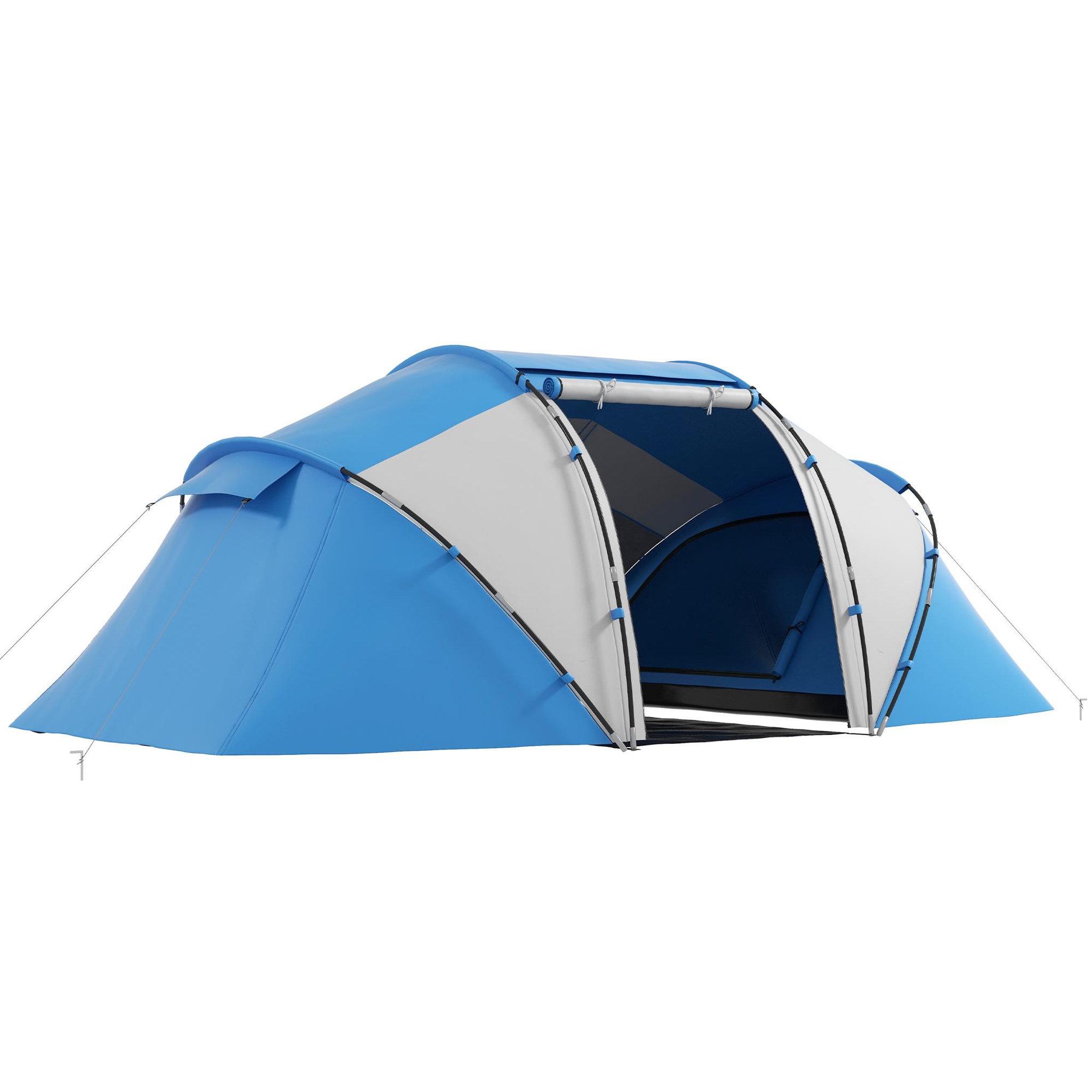 OUTSUNNY Tente de camping familiale 4-6 personnes 2 cabines fenêtre grande porte 4,3L x 2,4l x 1,7H m bleu blanc
