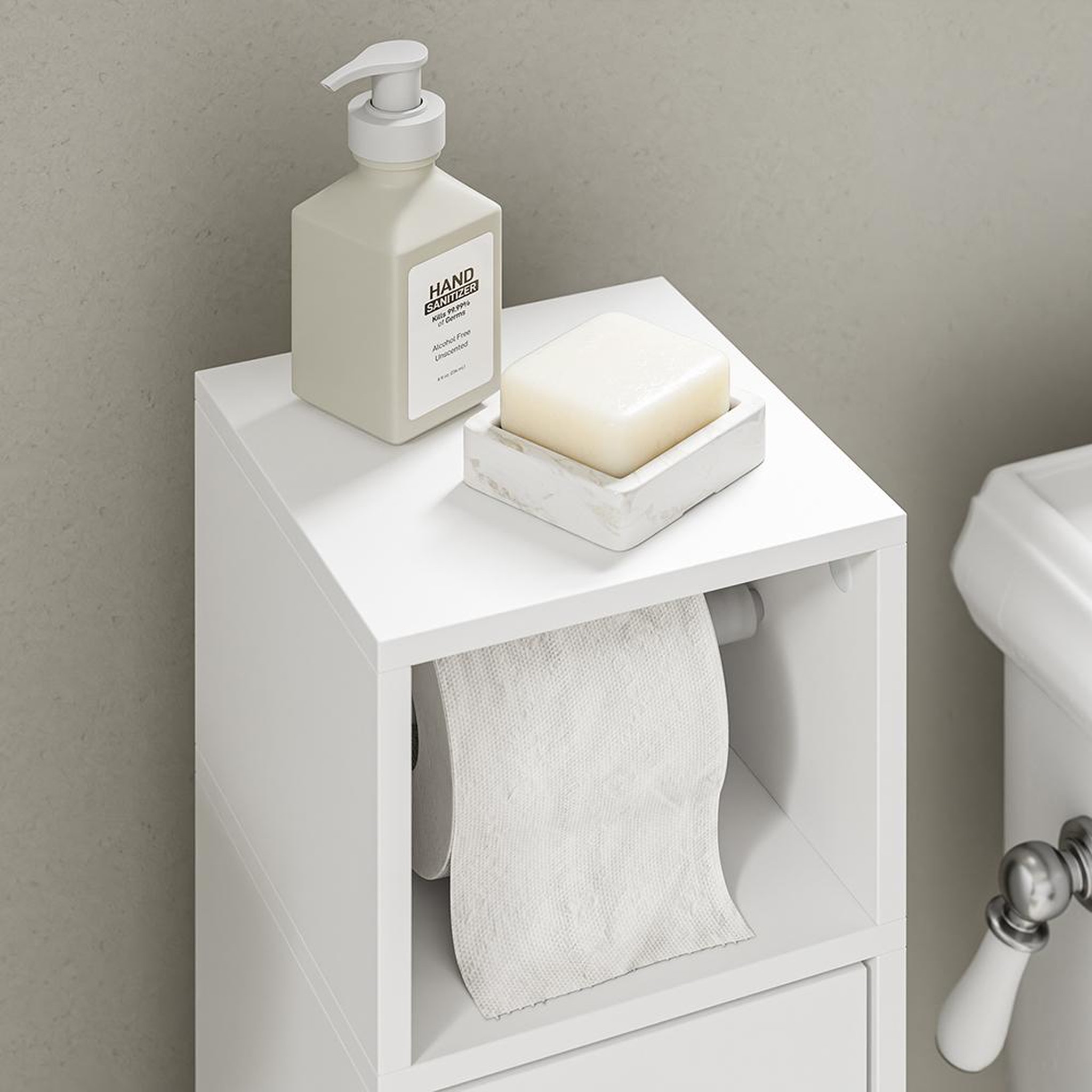 Voir la diapositive 6 : SOBUY Armoire de toilette avec tiroir Blanc 20x20x85cm BZR219-W