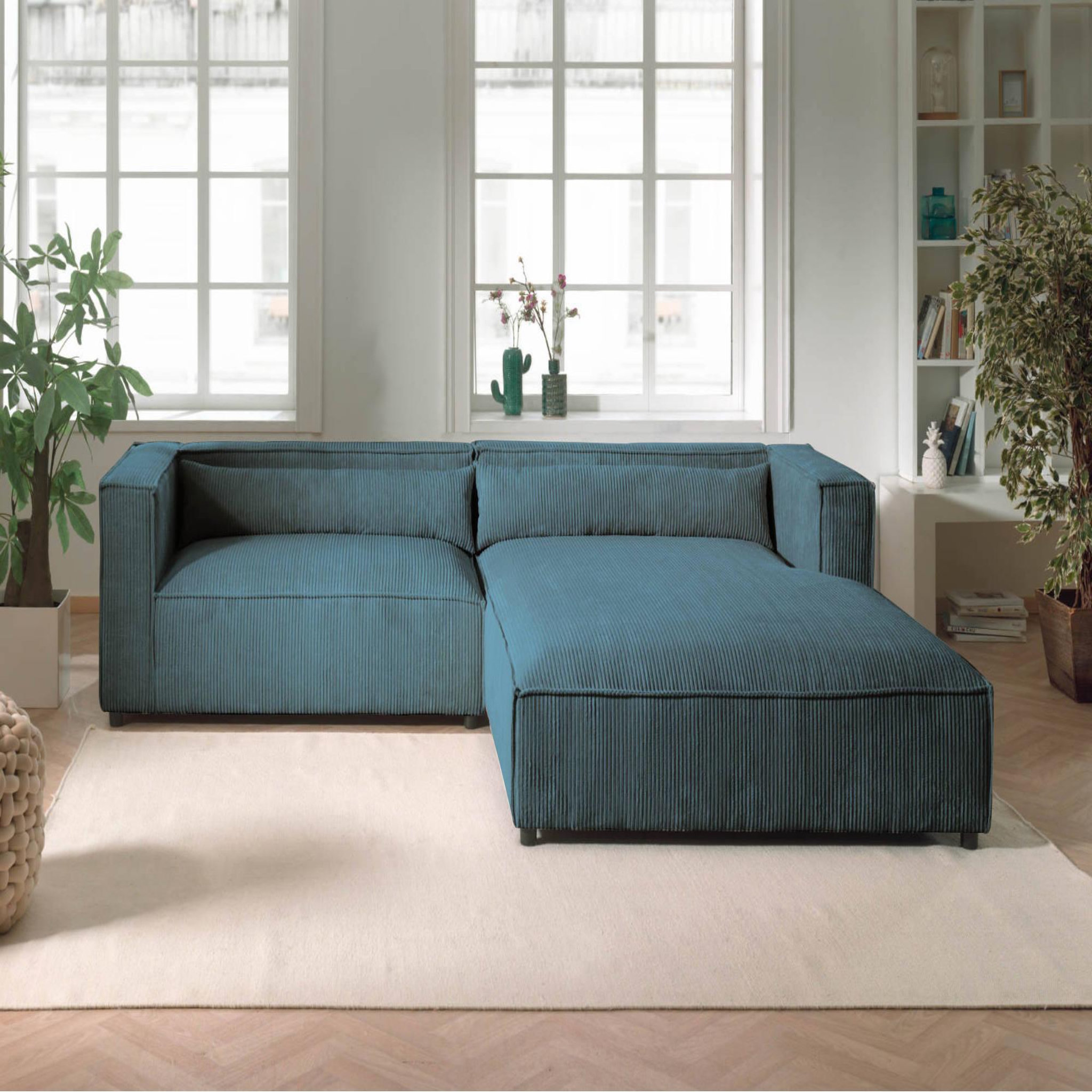 Voir la diapositive 5 : BEST MOBILIER Ela - canapé d'angle droit 4 places - en velours côtelé - style contemporain