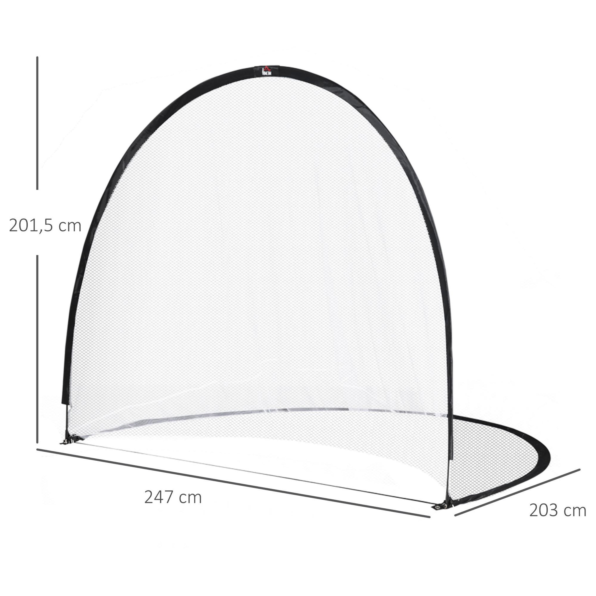 Voir la diapositive 3 : HOMCOM Cage de foot portable - but de football futsal pliable pop up - sac rangement, piquets inclus - dim. 247l x 203l x 201,5h cm - fibre verre oxford noir
