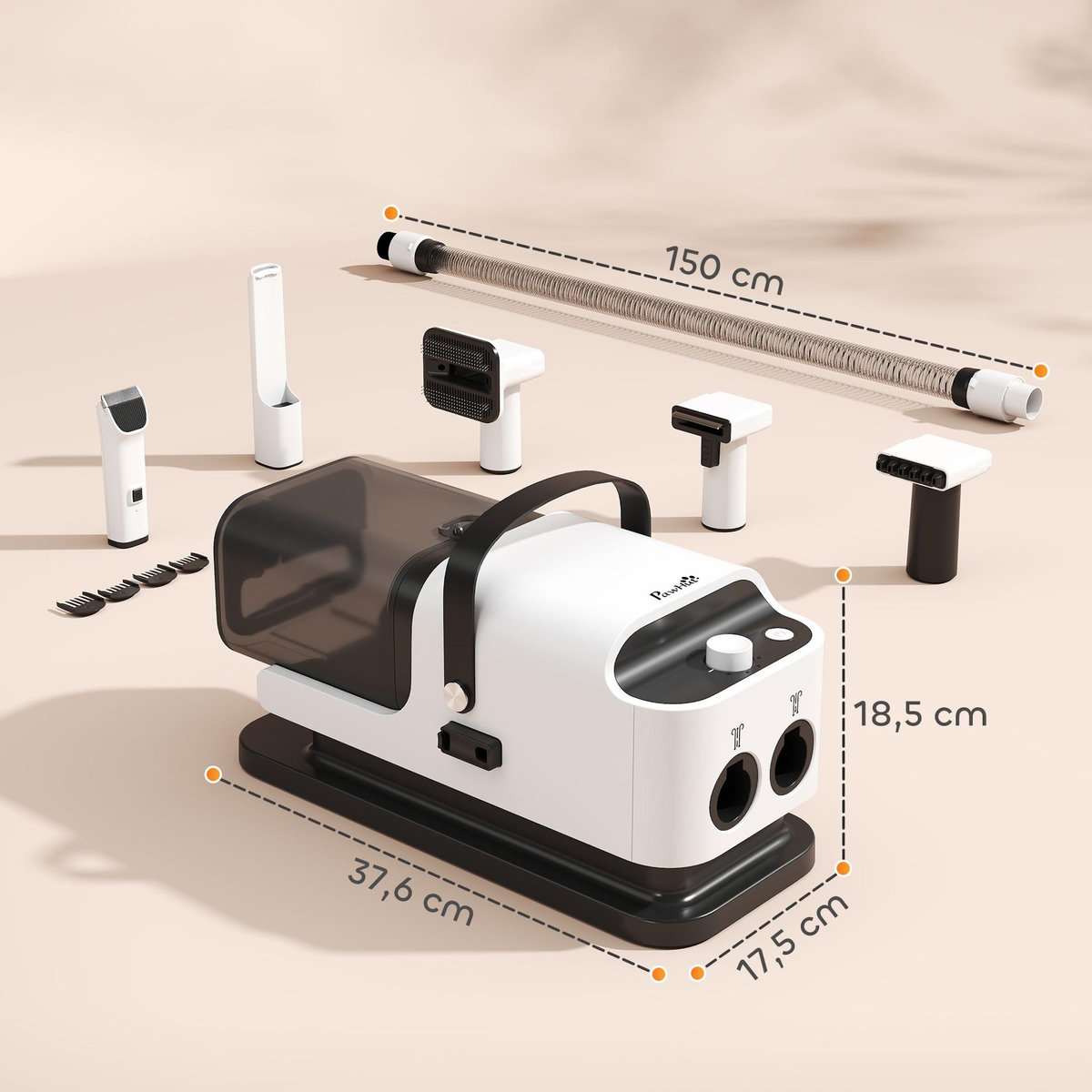 PAWHUT Station de toilettage chien 600W 3 en 1 - séchoir, tondeuse, aspirateur - noir blanc