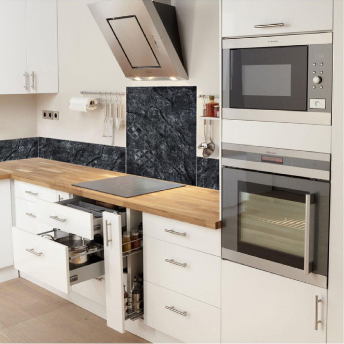 HABITABLE Crédence adhésive en alu imitation Ardoise - L. 70 x l. 60 cm - Noir