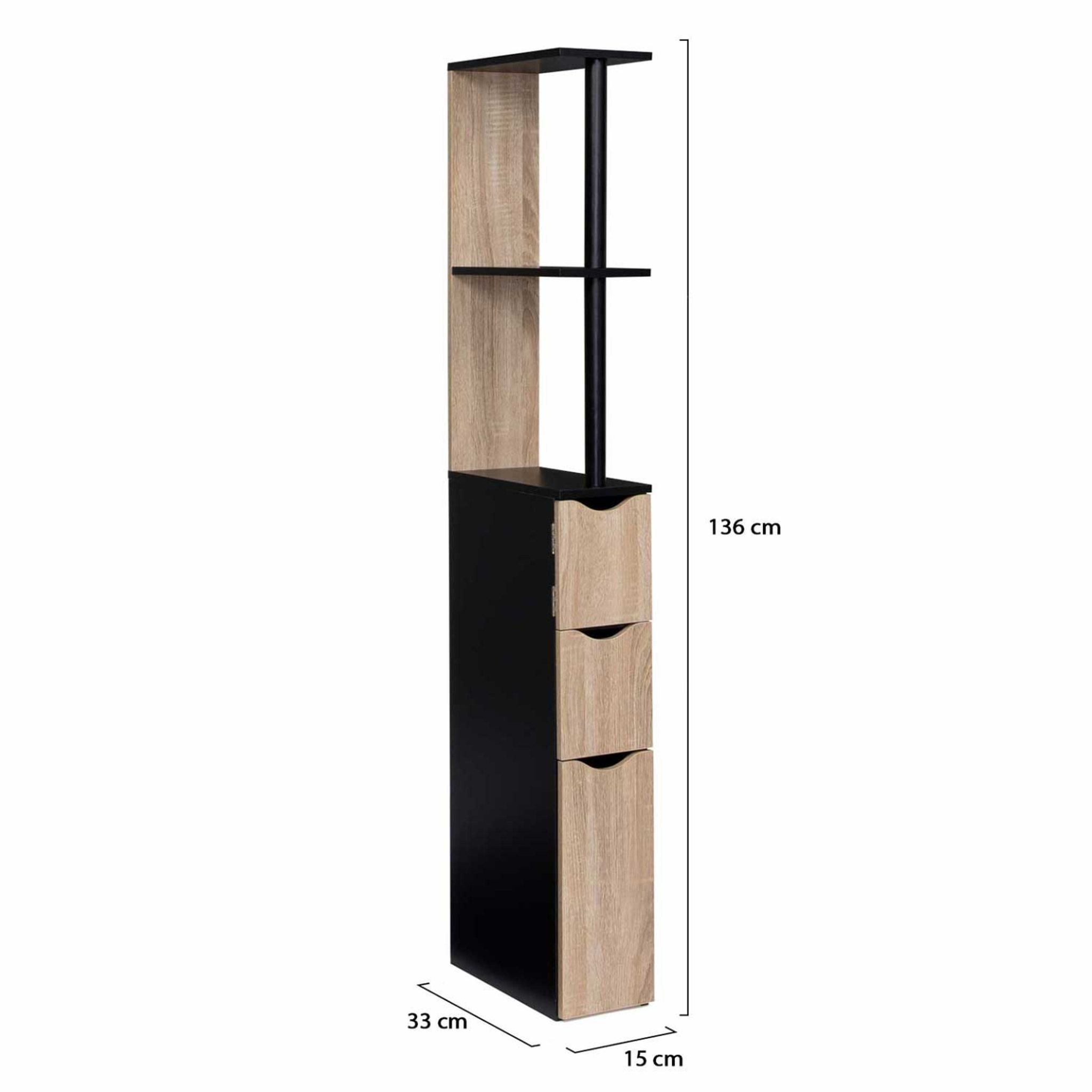 Voir la diapositive 5 : ID MARKET Meuble wc étagère willy bois 3 portes noir et hêtre