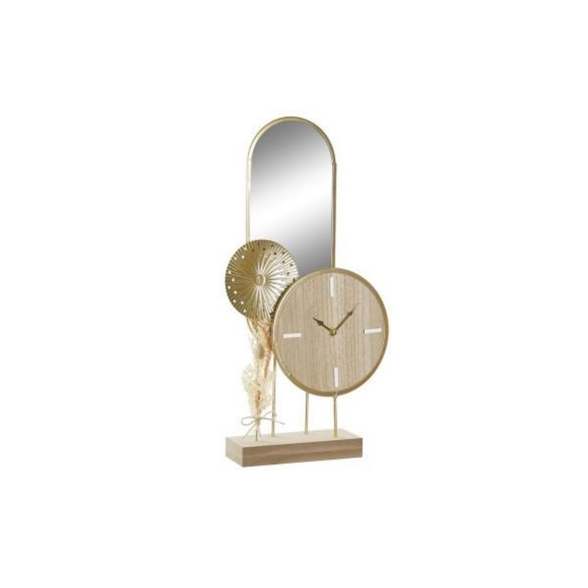 AAAAA Horloge de table DKD Home Decor 26 x 8 x 53 cm Miroir Naturel Doré Métal Bois MDF