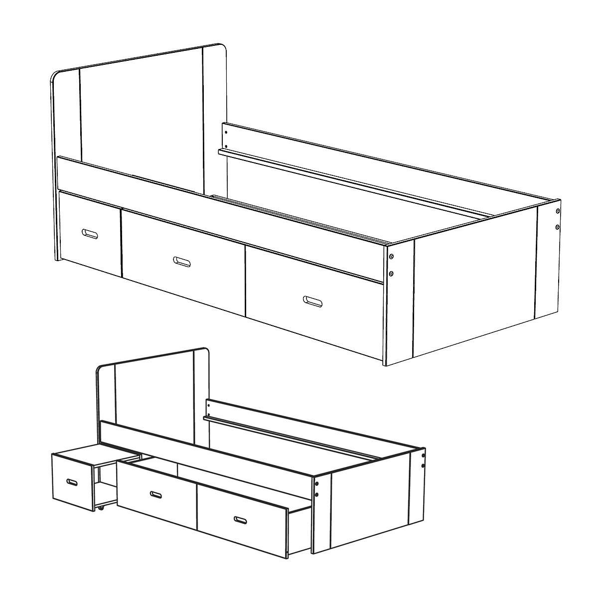 Lit enfant XENA 90 x 190 cm avec chevet et tiroir