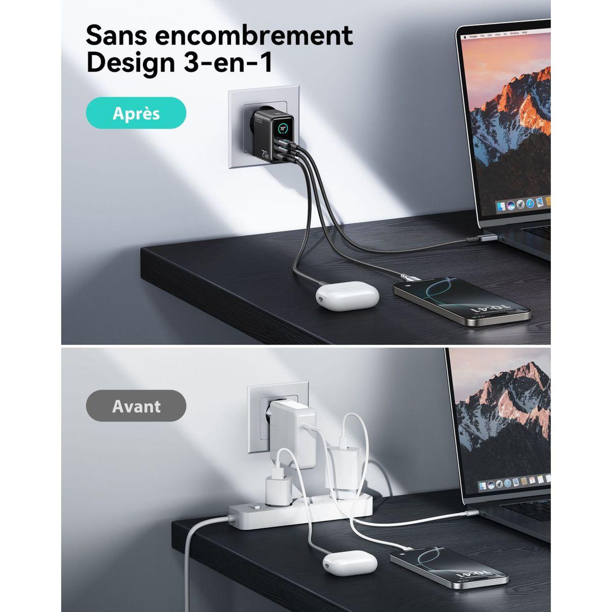 Voir la diapositive 4 : INIU Chargeur 70w leopard 2 usb-c + usb-a noir