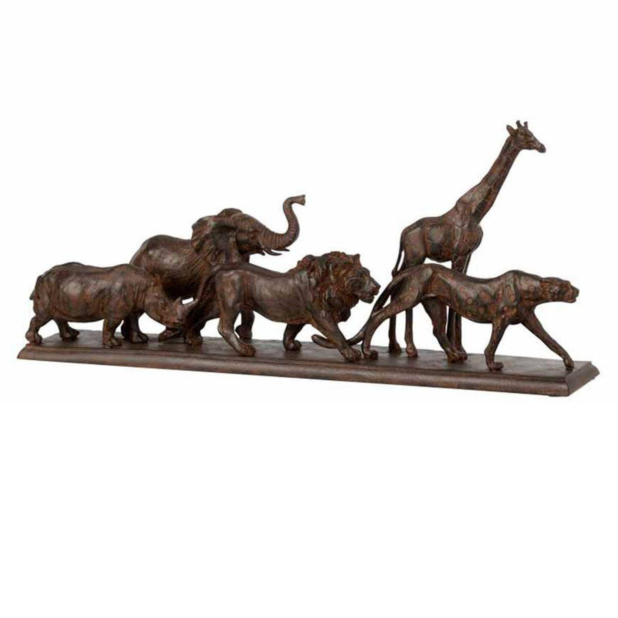 J-LINE Statue déco  5 animaux  51cm marron