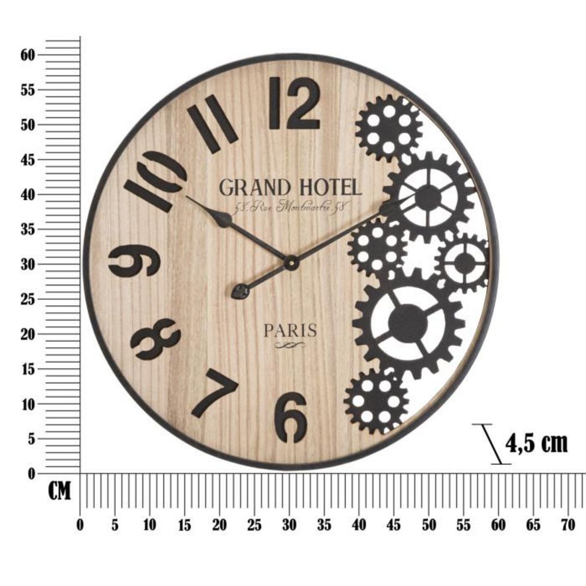 Paris Prix Horloge Murale Engrenage  Grand Hotel  60cm Naturel & Noir