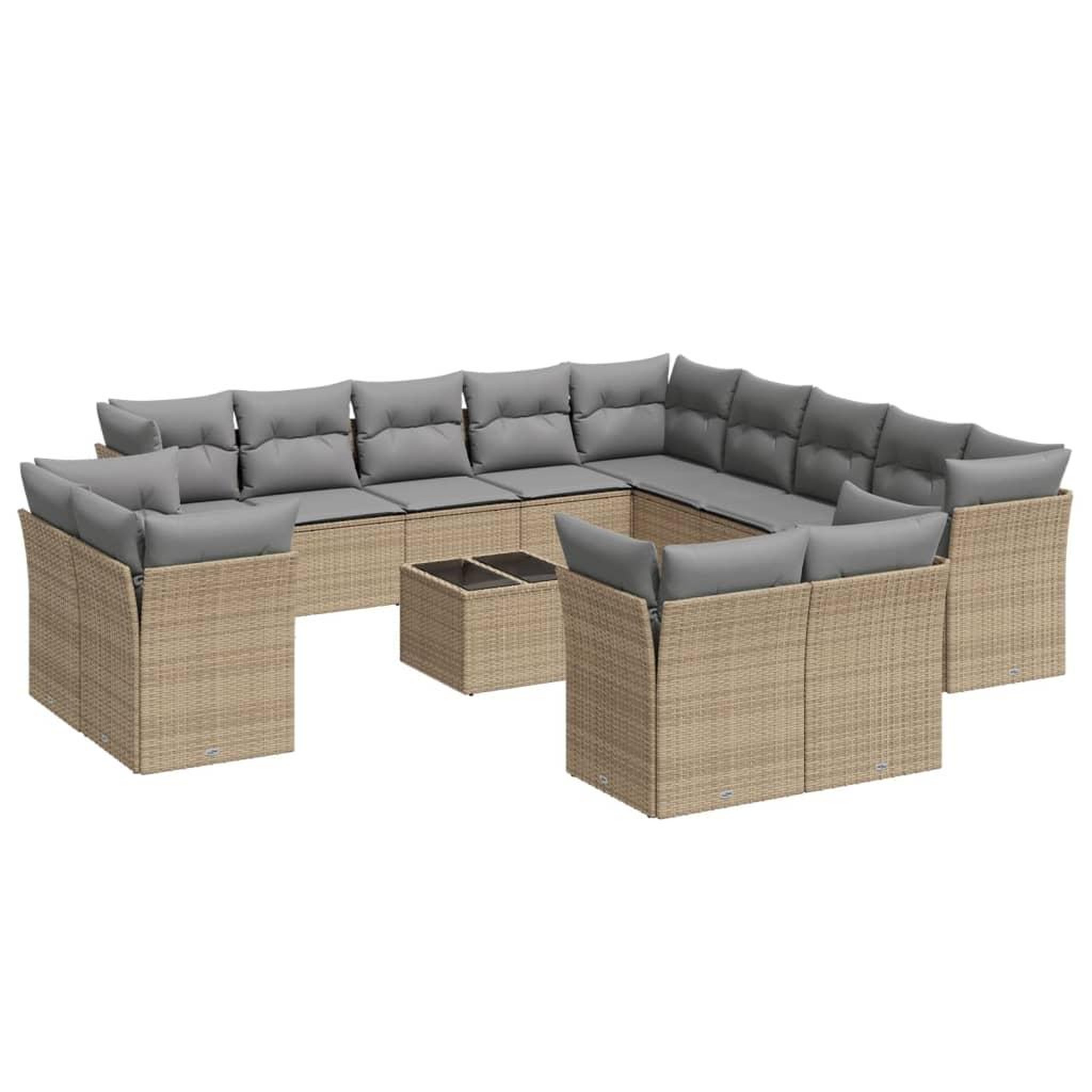 Voir la diapositive 2 : VIDAXL Salon de jardin avec coussins 14 pcs beige resine tressee