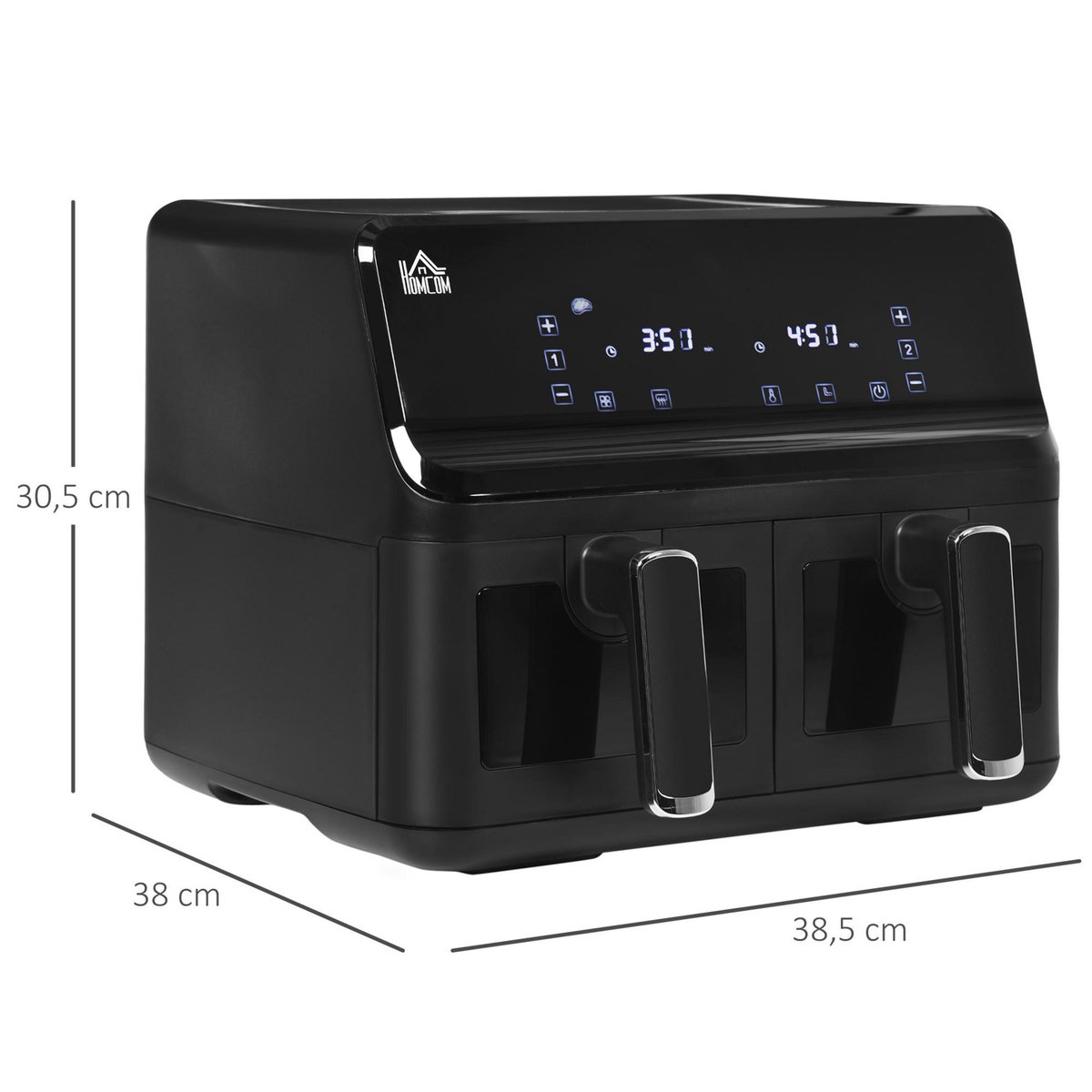HOMCOM Friteuse à air 2 paniers 2500W 8L - friteuse sans huile multifonction 8 programmes - température réglable - timer 60 min. - noir