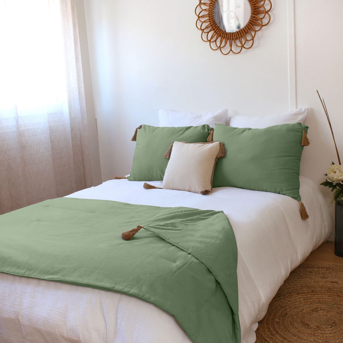 TOILINUX Edredon en coton avec pompons