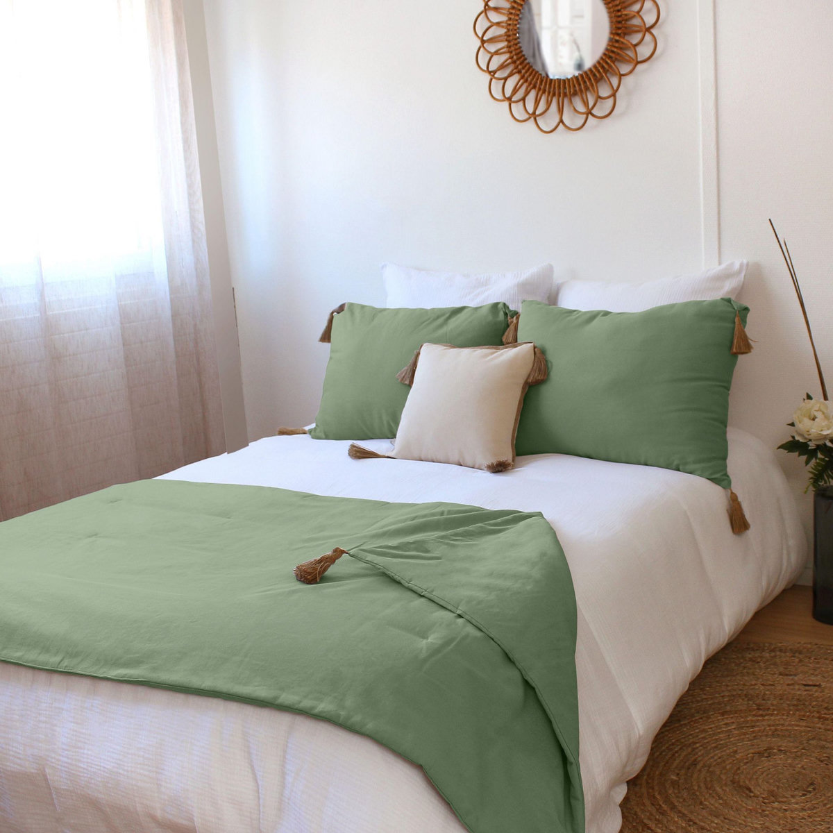 TOILINUX Edredon en coton avec pompons