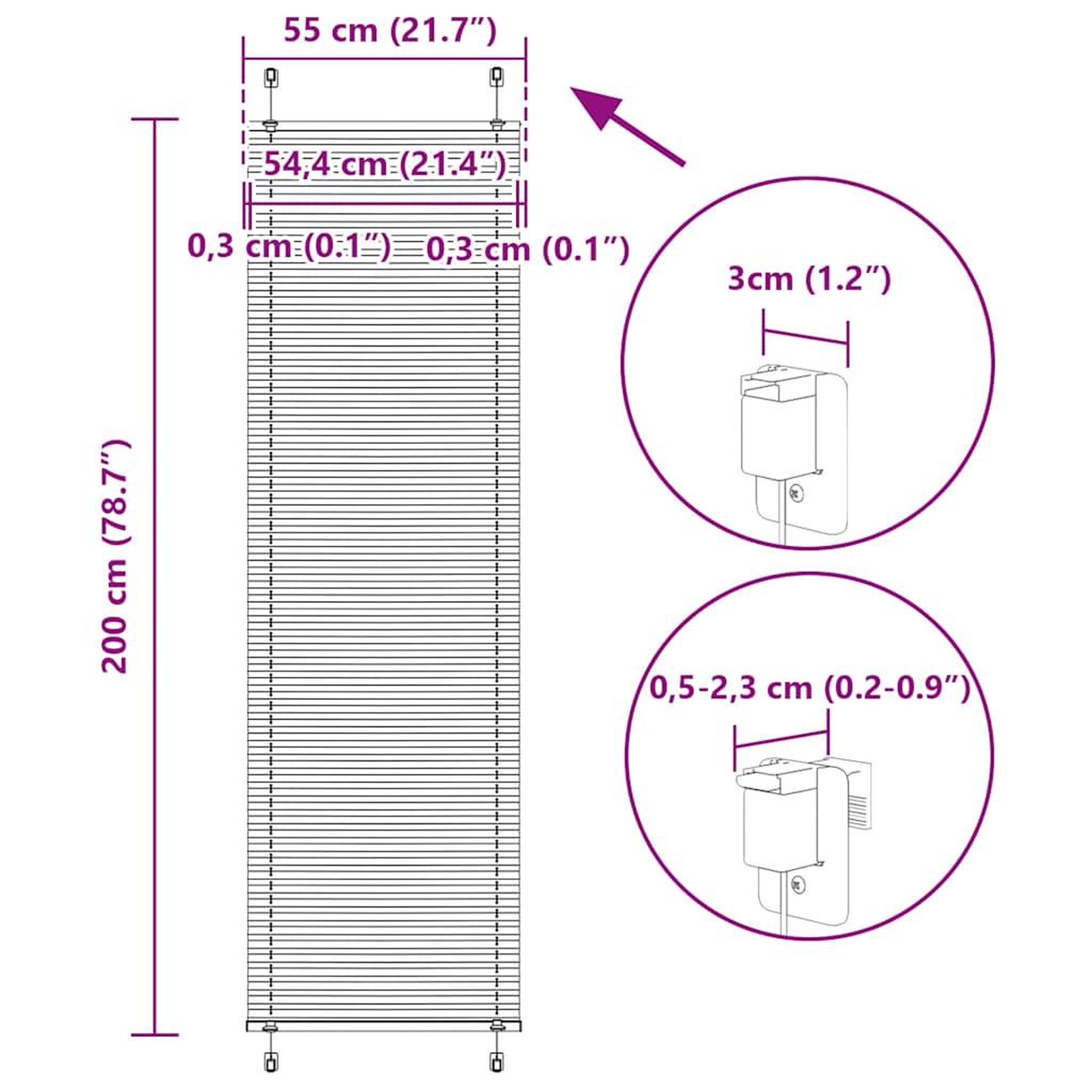 Voir la diapositive 6 : VIDAXL Store plisse blanc 55x200 cm largeur du tissu 54,4 cm polyester
