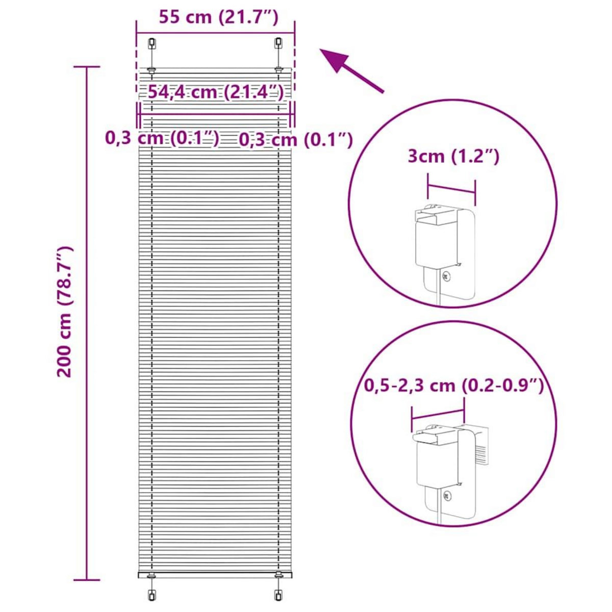 VIDAXL Store plisse blanc 55x200 cm largeur du tissu 54,4 cm polyester