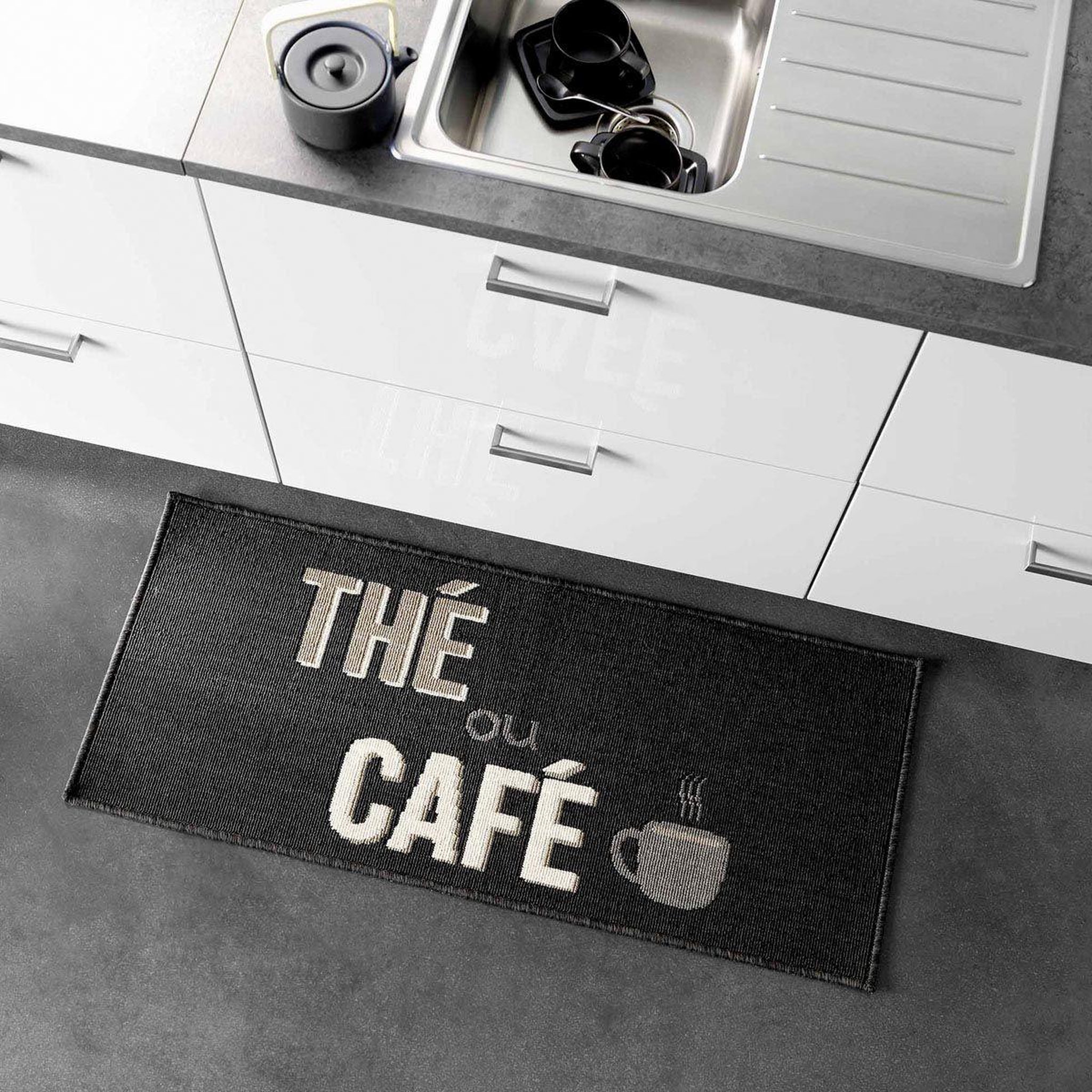 Voir la diapositive 4 : Douceur d'Intérieur Tapis de cuisine  breakfast  50x120cm noir