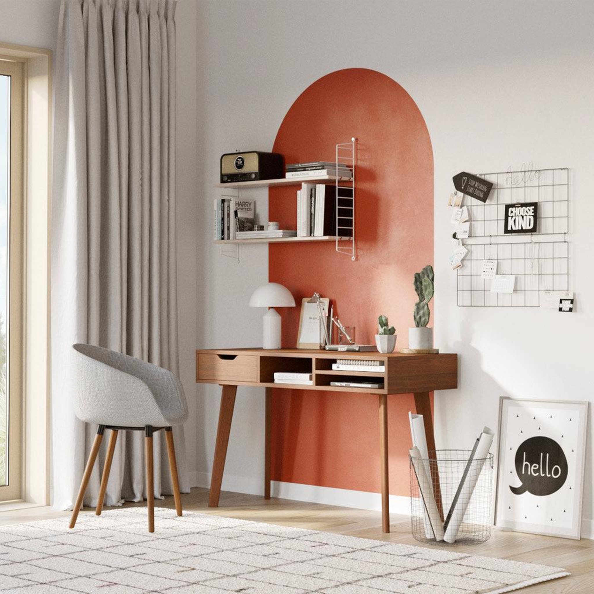 Voir la diapositive 5 : MAISON PAVANE Bureau 1 tiroir et 3 niches en bois foncé-moka