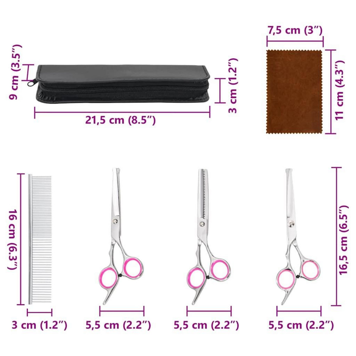 VIDAXL Ensemble de ciseaux de toilettage pour chien 4 pcs