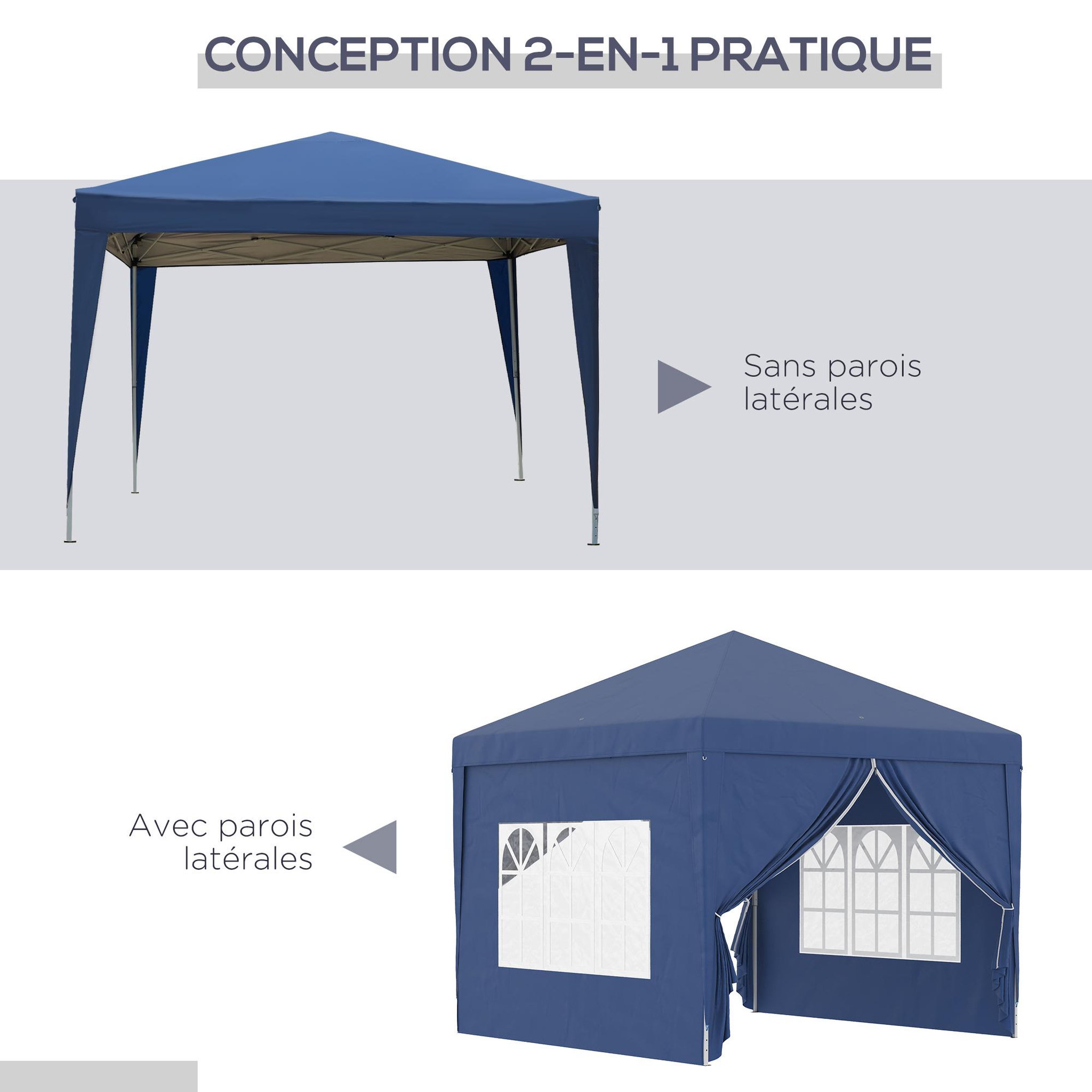Voir la diapositive 4 : OUTSUNNY Tonnelle barnum pop-up pliant dim. 3L x 3l x 2,58H m 2 fenêtres sac transport acier Oxford bleu