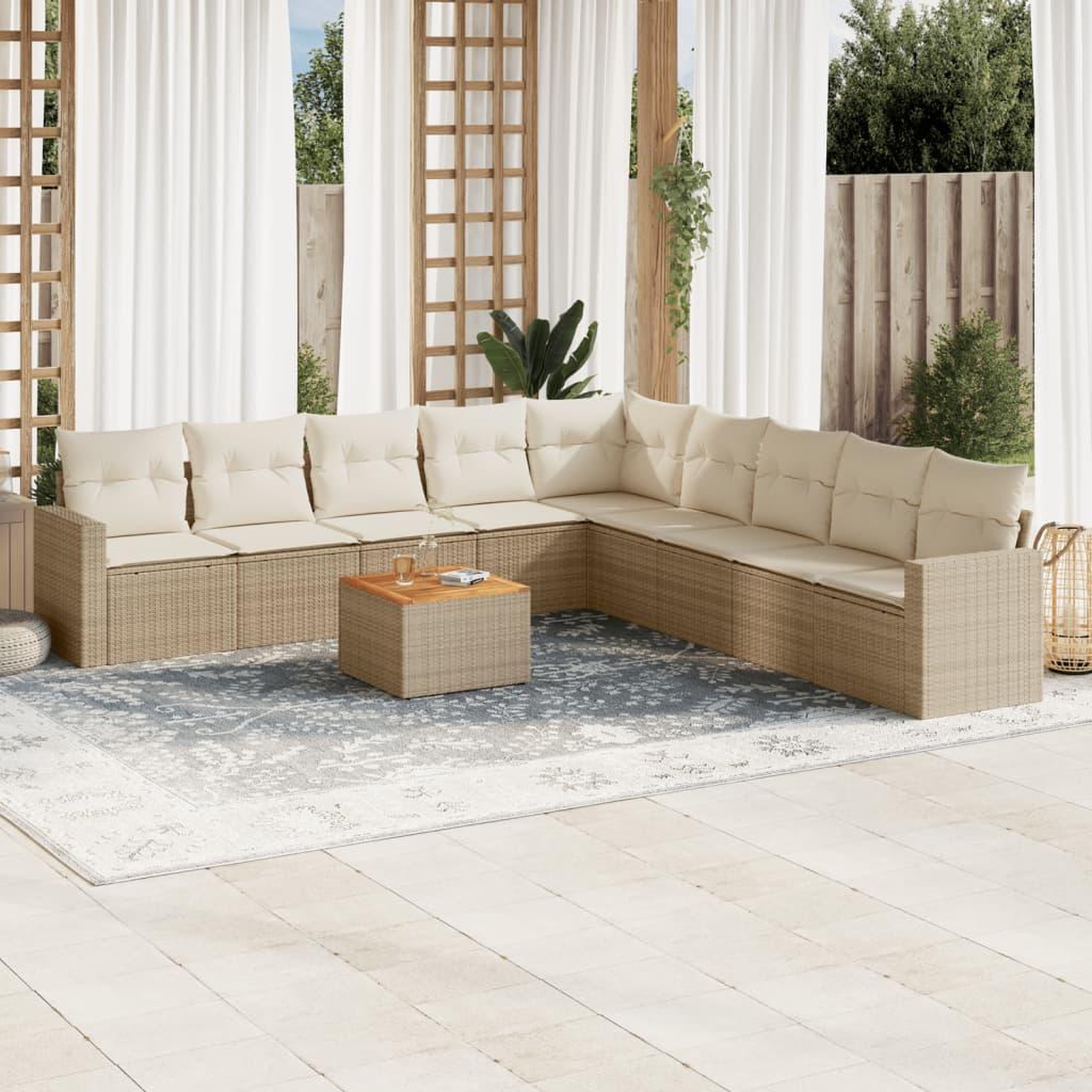 VIDAXL Salon de jardin avec coussins 10 pcs beige resine tressee