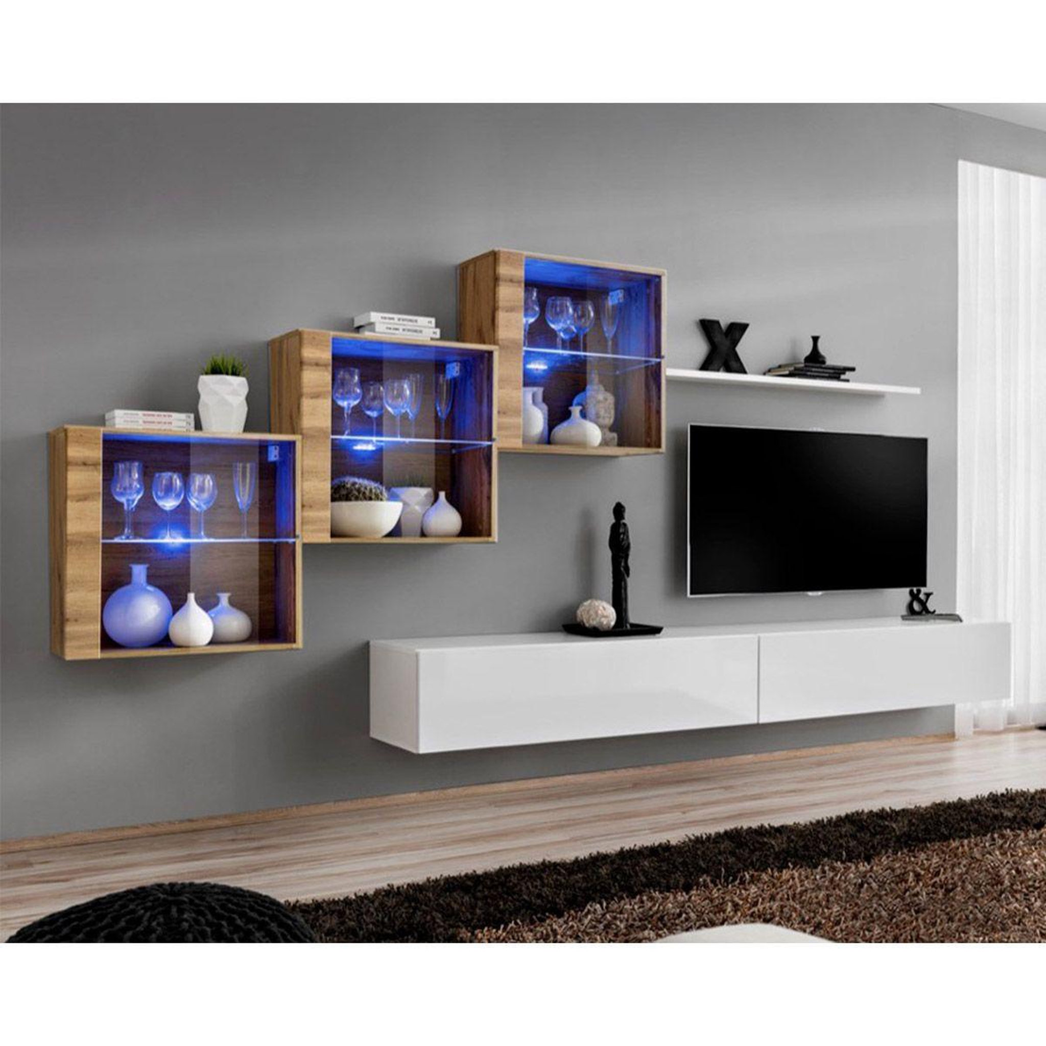 Paris Prix Meuble tv mural design  switch xx  330cm blanc & naturel